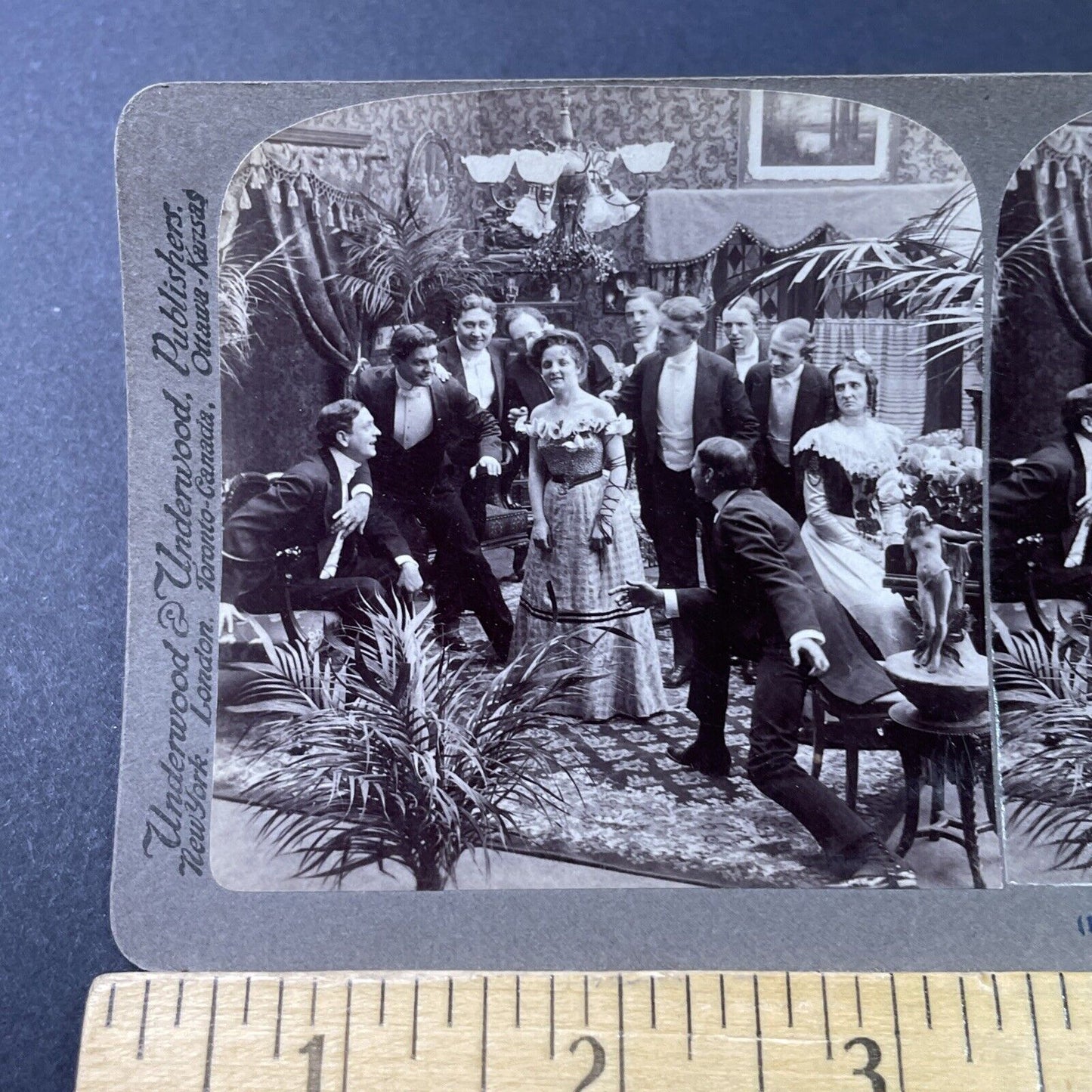 Antique 1901 Woman Under Mistletoe Surrounded By Men Stereoview Photo Card P2837