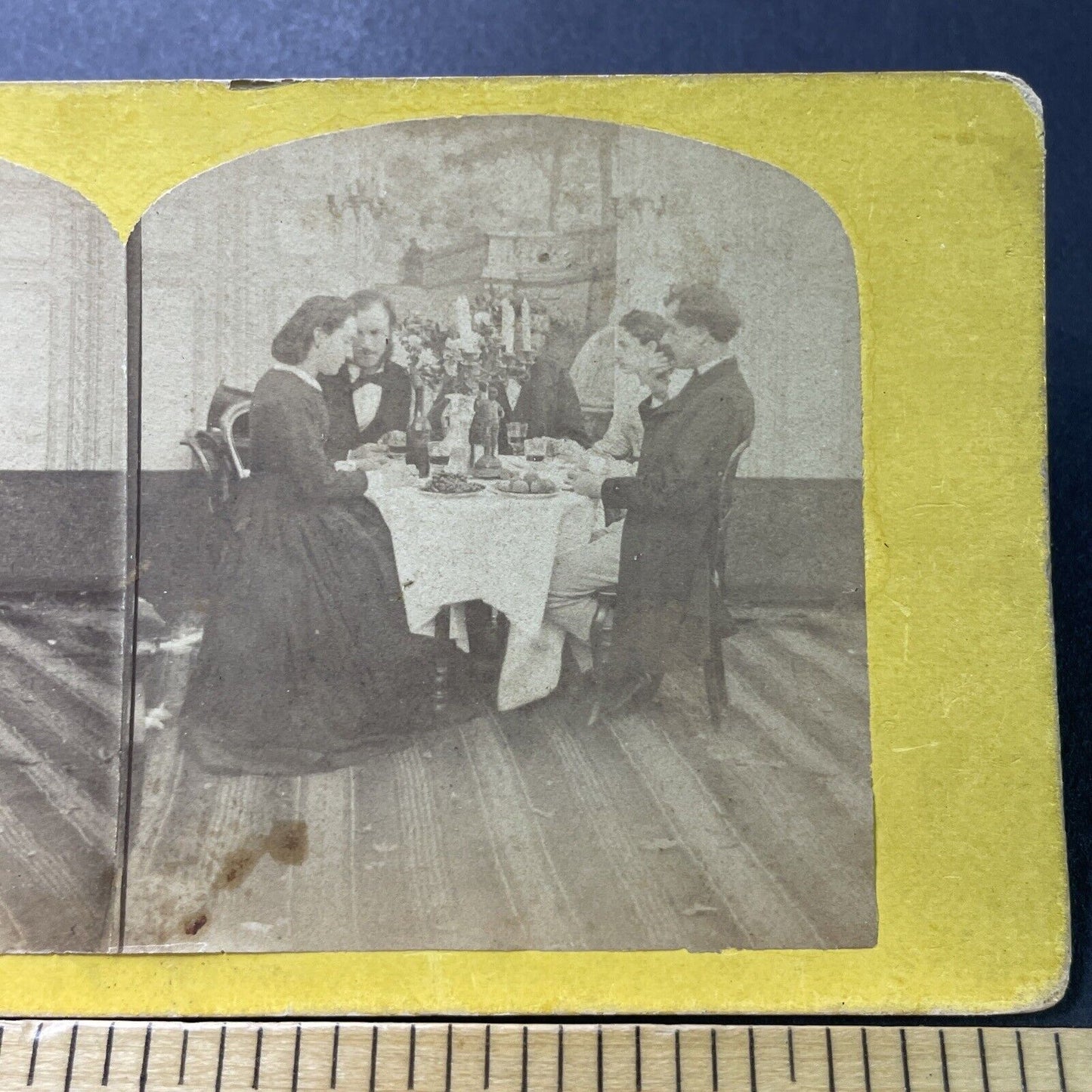 Antique 1860s Wealthy Family Sits For Lunch USA South Stereoview Photo Card 4012