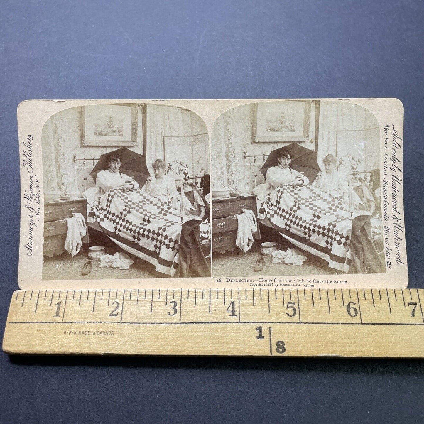 Antique 1897 Drunken Husband Is Hungover Hangover Stereoview Photo Card P2356