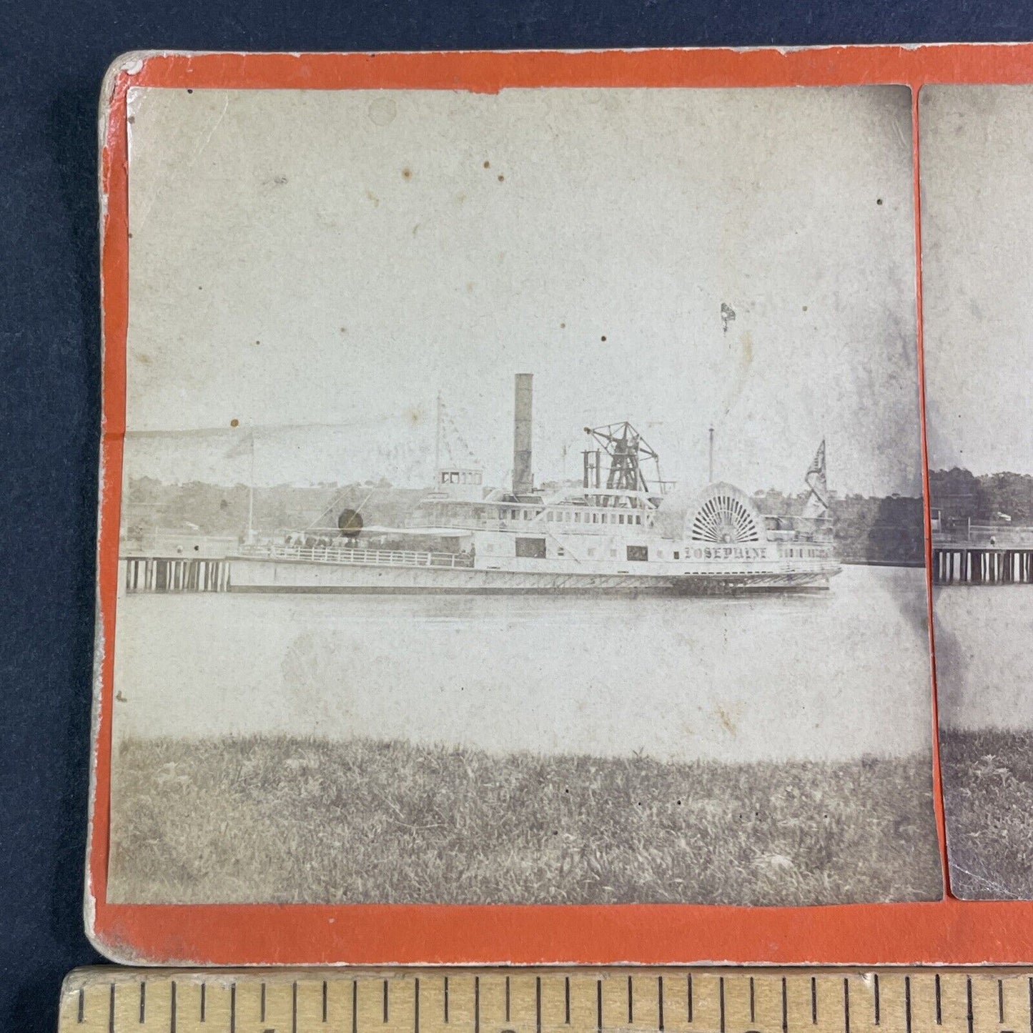 Josephine Paddleboat Steamer Stereoview Oakland Beach RI Antique c1875 X3167