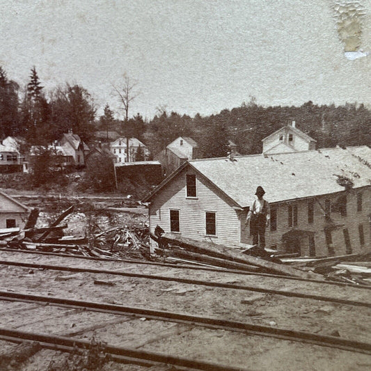 Antique 1874 Mill River Flood Disaster Northampton NH Stereoview Photo Card 1736