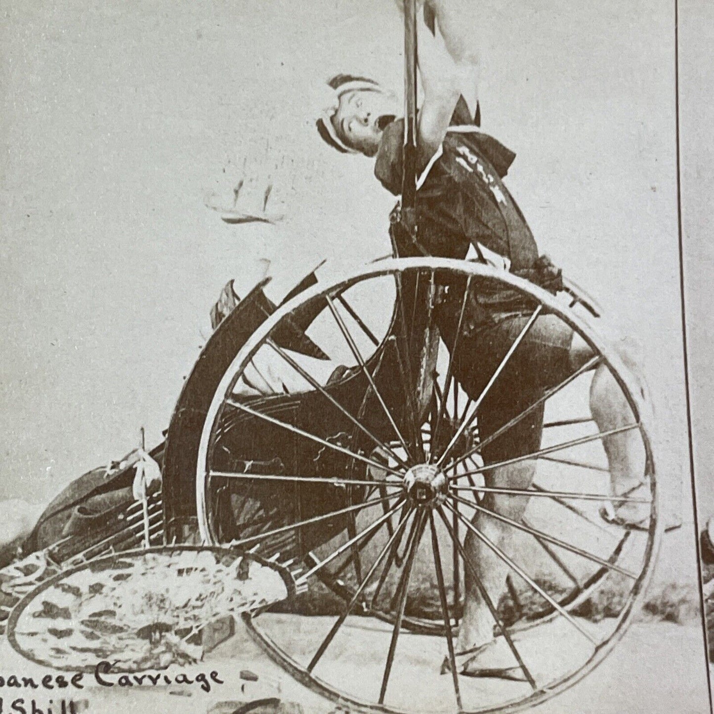 Japanese Carriage Accident Stereoview Kusakabe Kimbei Antique c1870 X3111 RARE