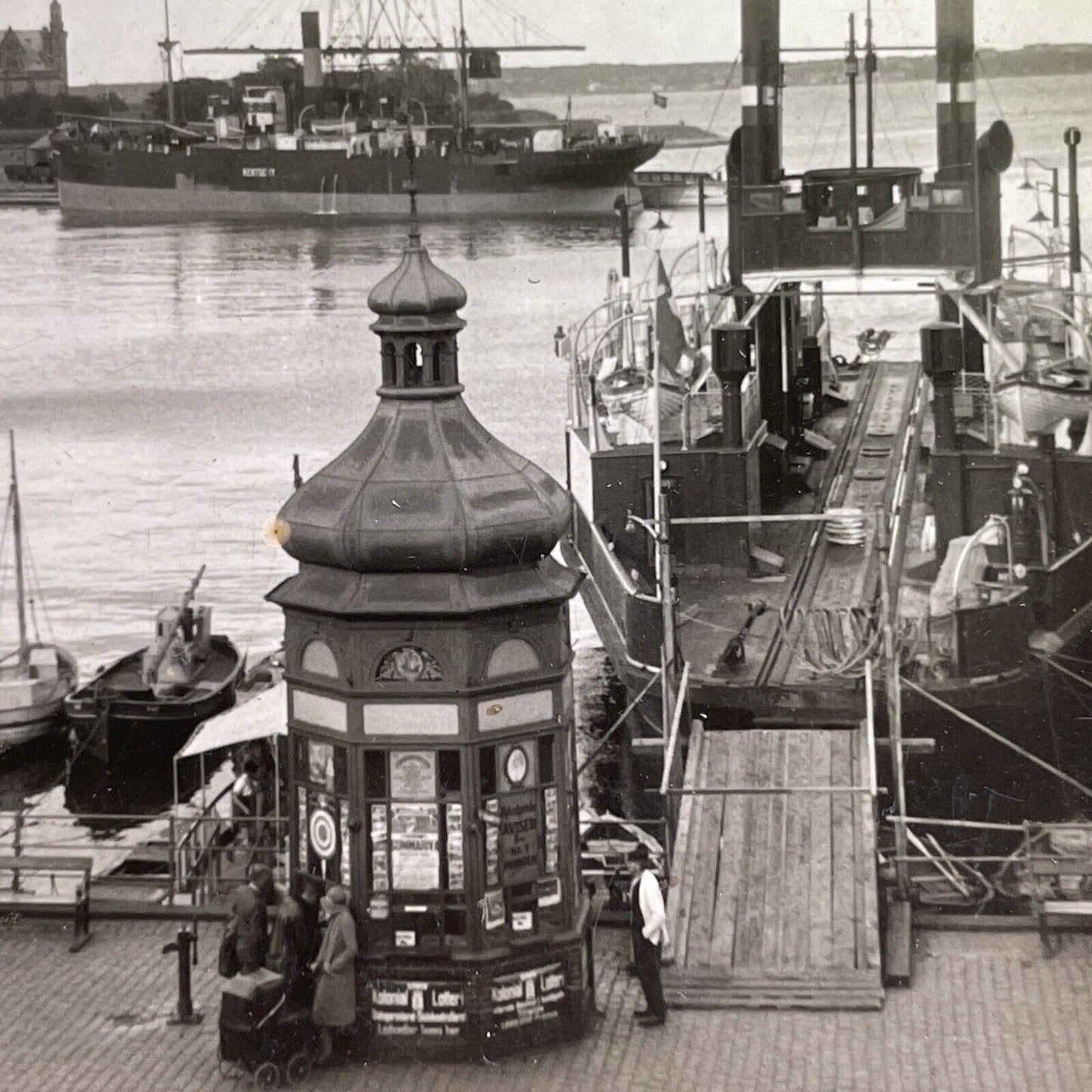 Antique 1930s Shipping Port Of Helsingor Denmark Stereoview Photo Card P1579