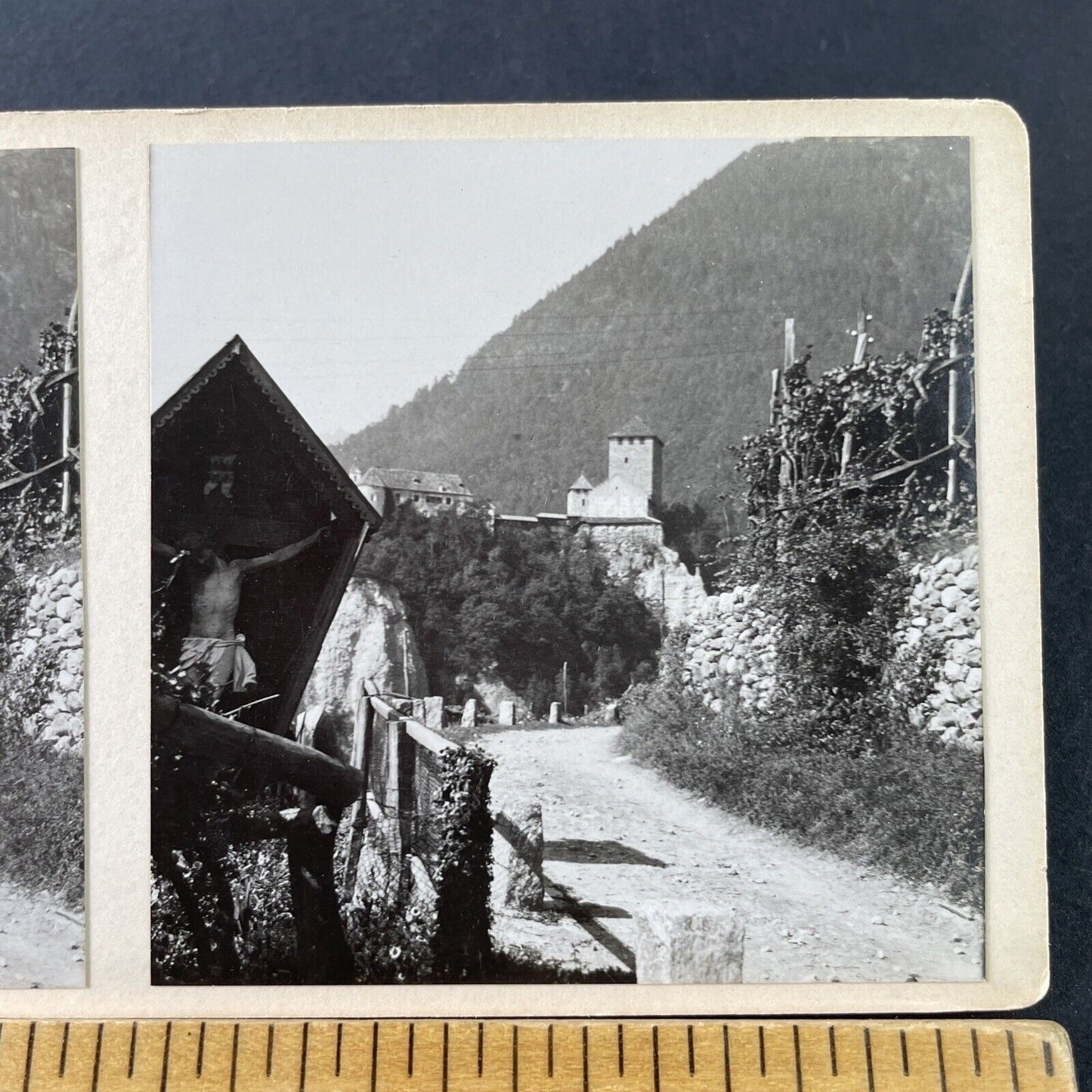 Antique 1925 Tirol Castle South Tyrol Italy OOAK Stereoview Photo Card P3245