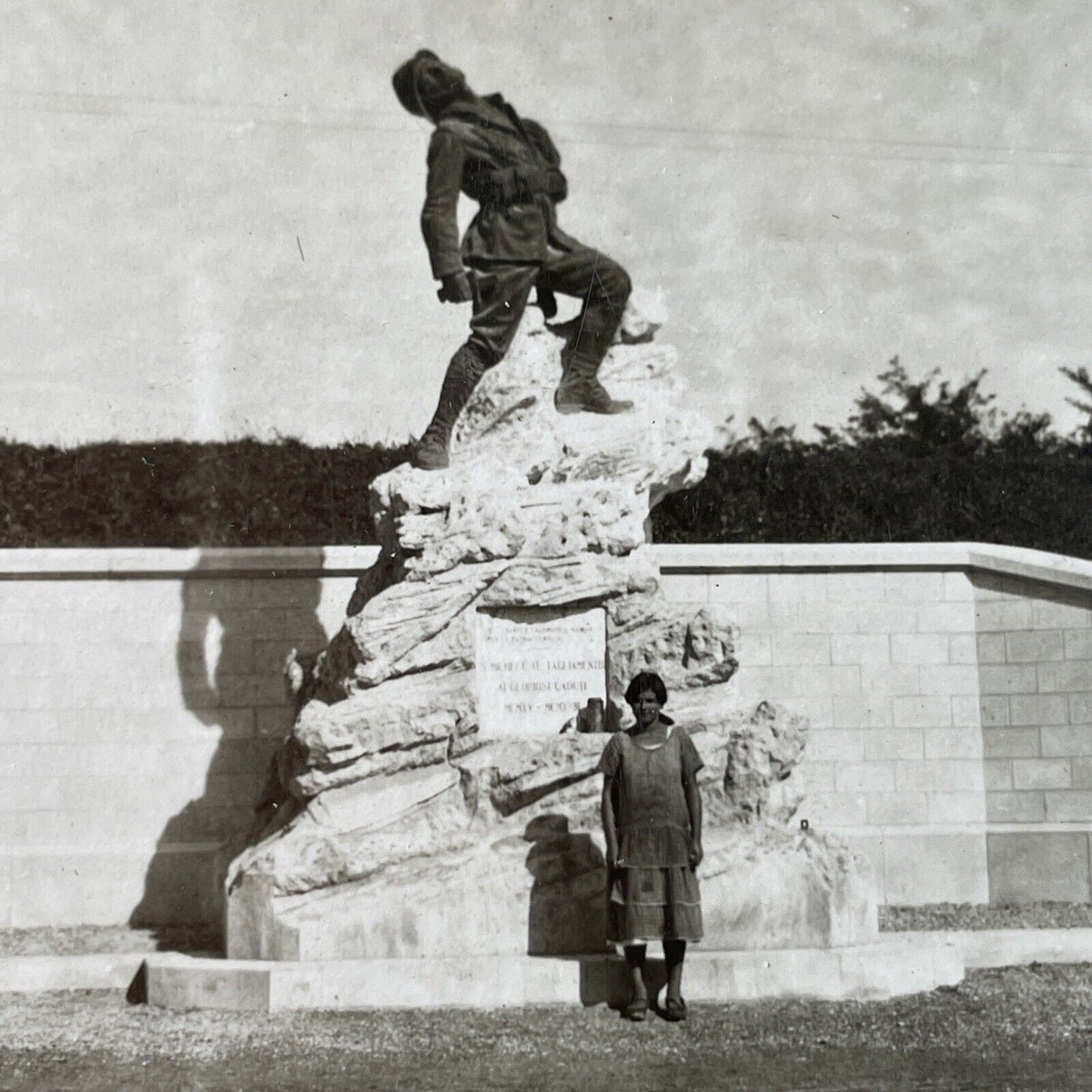 Antique 1925 WW1 NFP PNF Soldier Statue Italy OOAK Stereoview Photo Card P3233