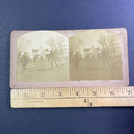 Men Playing A Game Of Horseshoes Stereoview United States Antique c1890 X1808