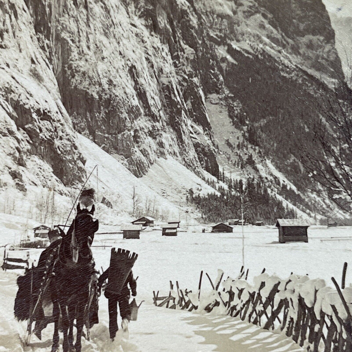 Antique 1901 Winter Sleigh Ride Swiss Alps Stereoview Photo Card P3938