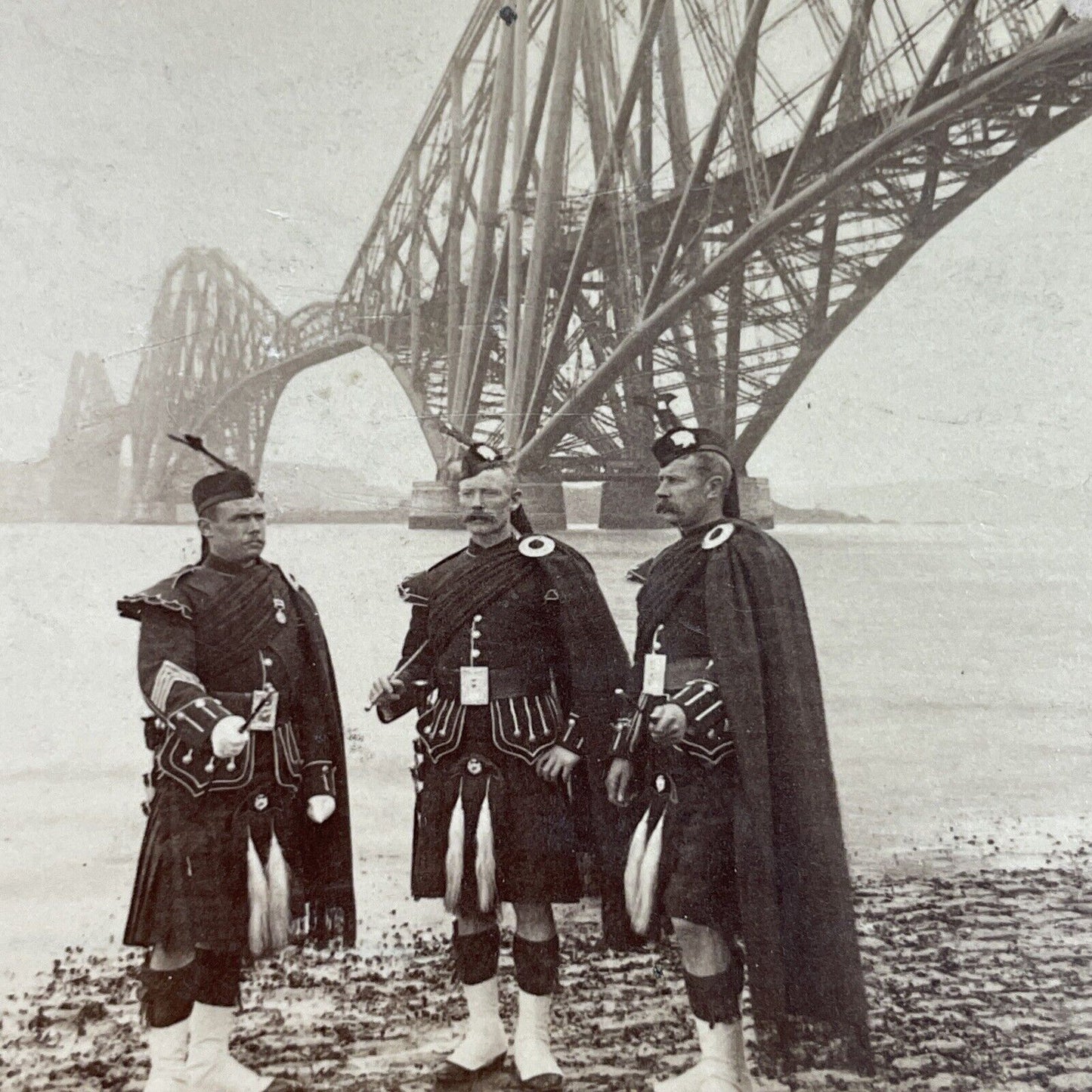 Antique 1900 Great Forth Bridge Edinburgh Scotland Stereoview Photo Card P3776