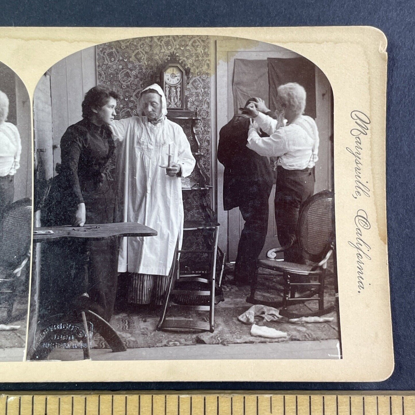 Boyfriend Kicked Out of House Marysville CA Stereoview Antique c1890 X4132