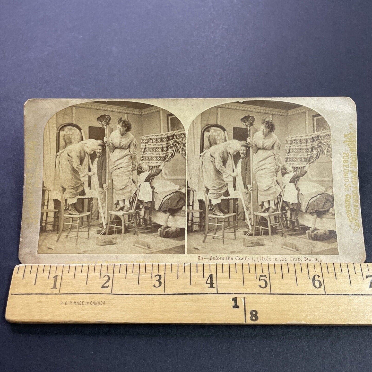 Antique 1870s Women Catch A Rat In A Trap Stereoview Photo Card P3532