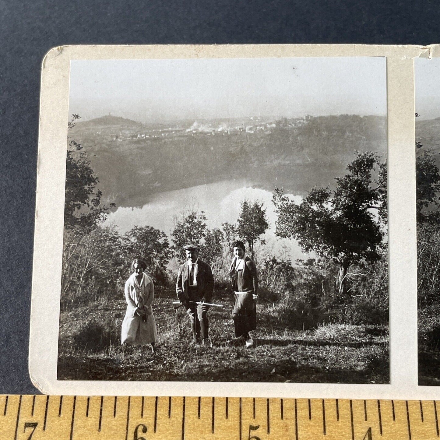 Antique 1925 Women Smile At Lake Nemi Italy OOAK Stereoview Photo Card P3251