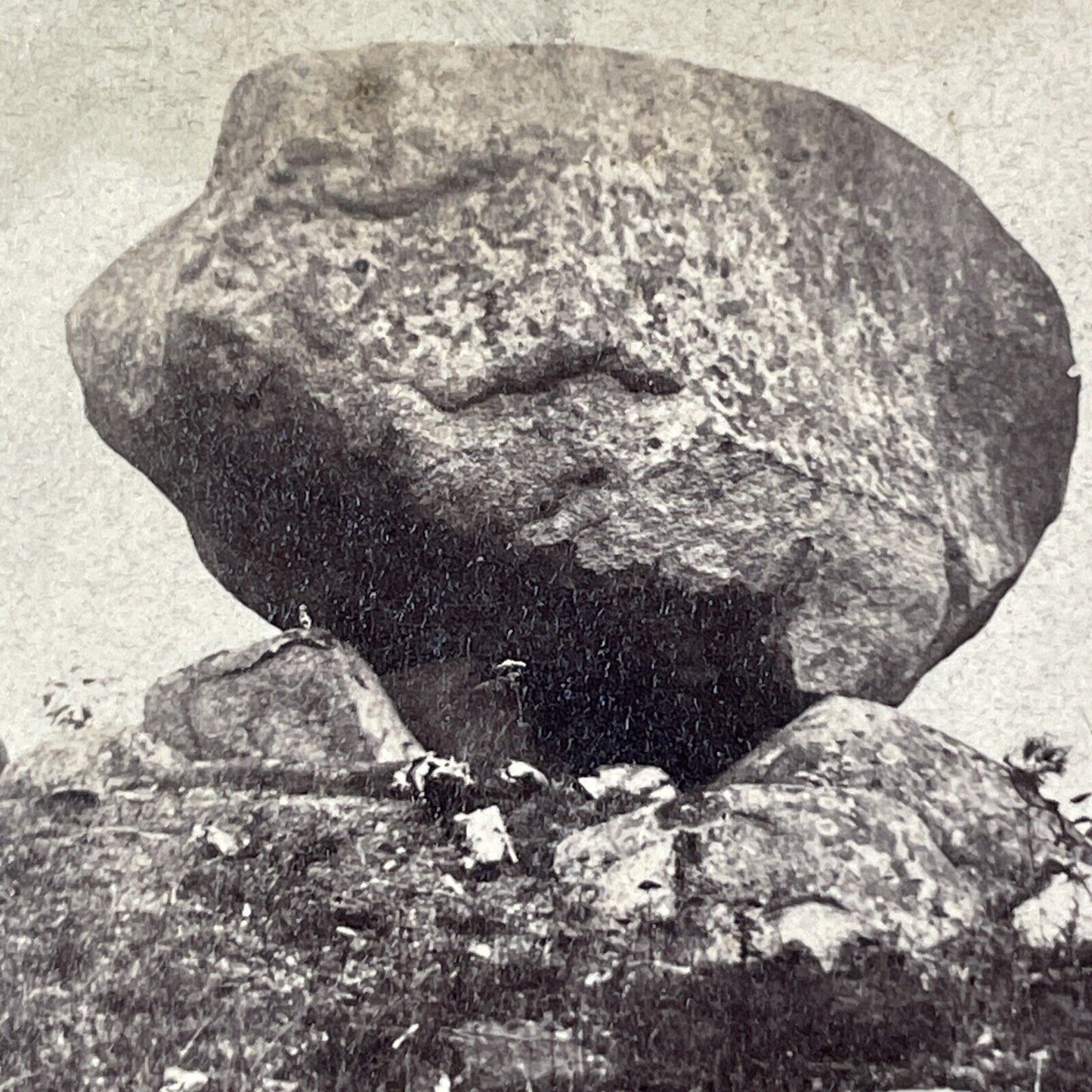 Balancing Boulder Rock Bartlett NH Stereoview Edward Bierstadt Antique 1870 X975