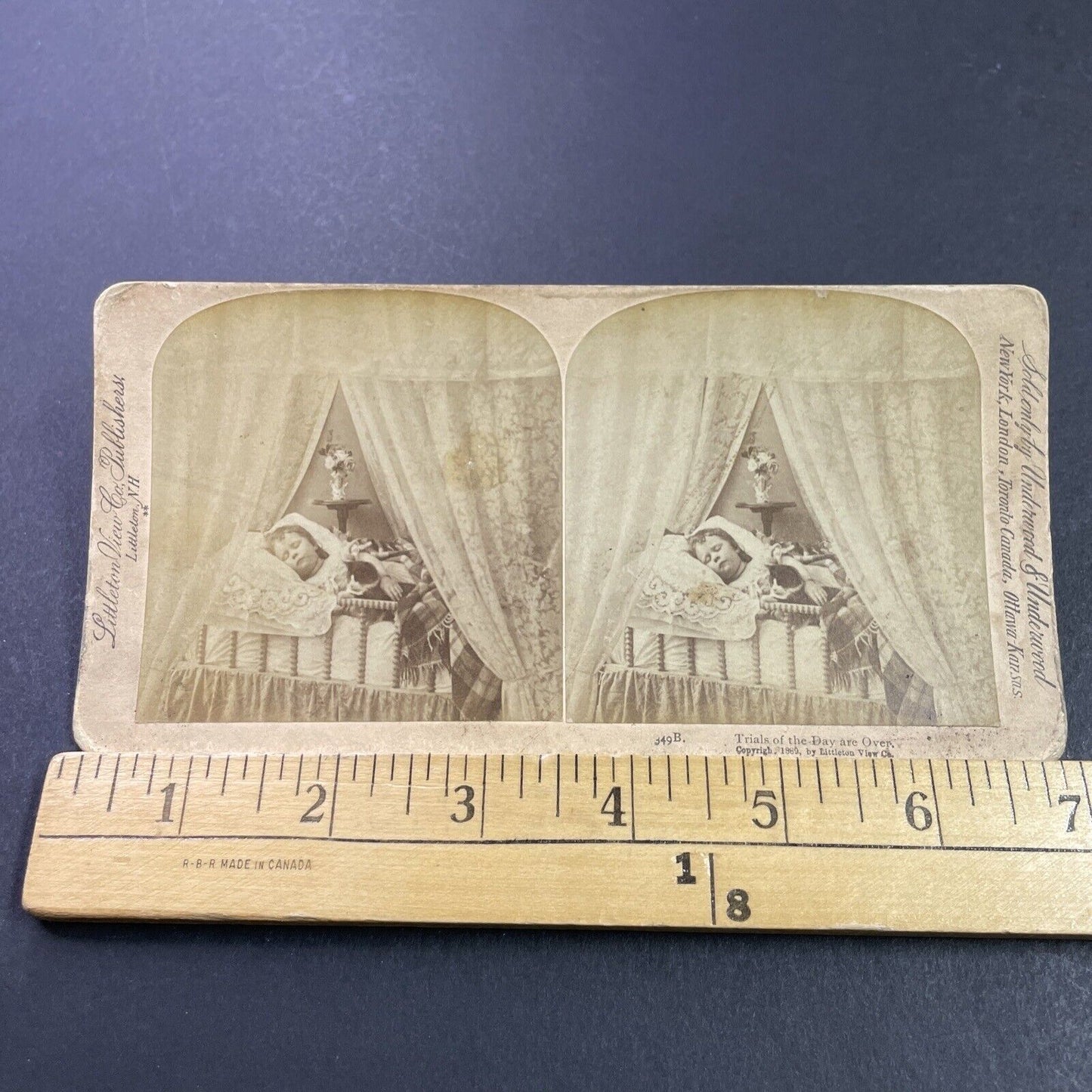 Antique 1889 Child Sleeps In Victorian Crib Bed Stereoview Photo Card P3998