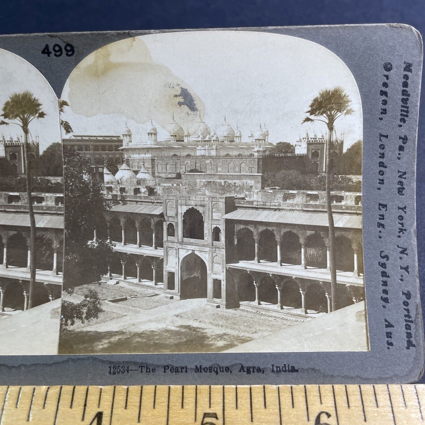 Antique 1902 The Moti Masjid Agra India Stereoview Photo Card P2147