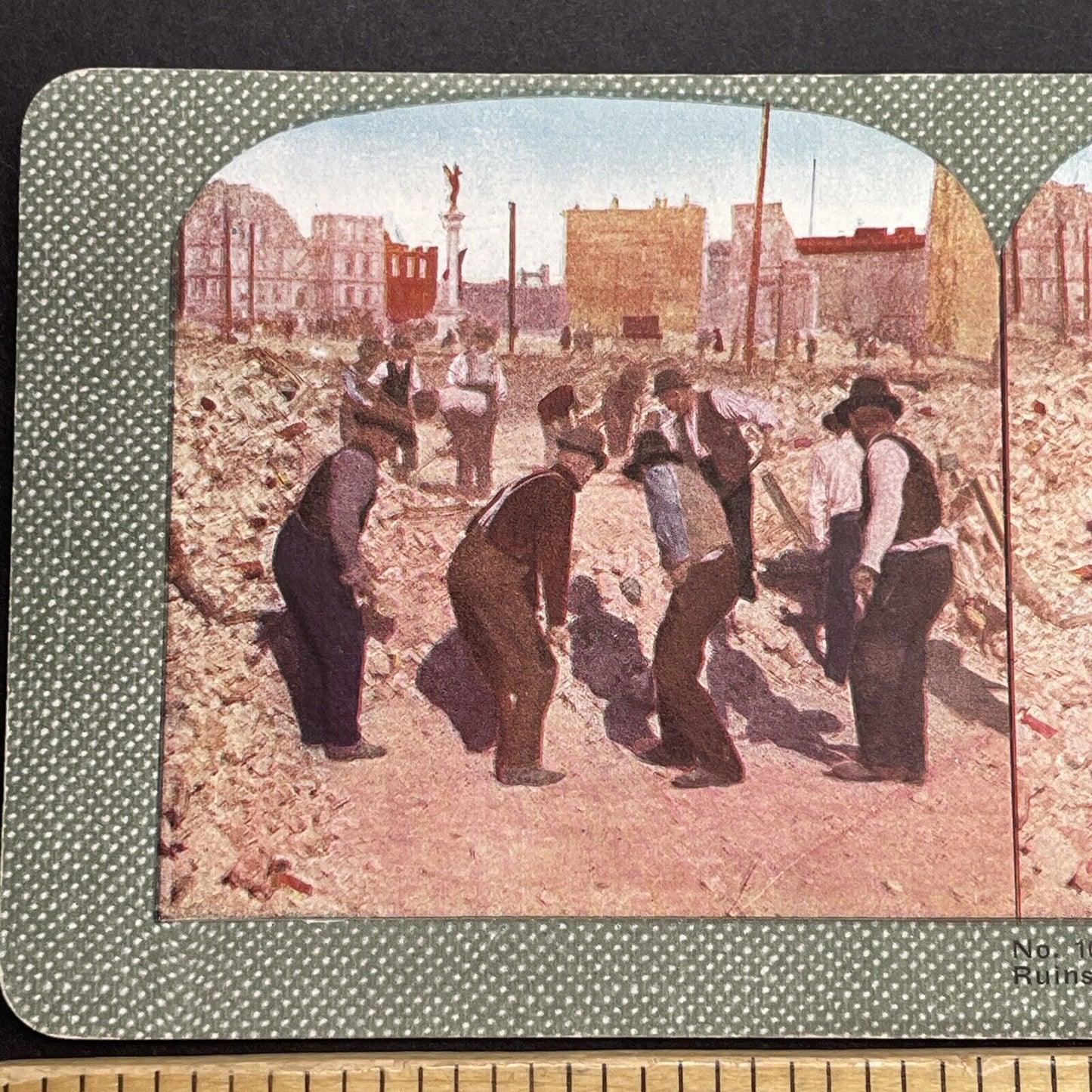 Antique 1910s San Francisco Earthquake Men Working Stereoview Photo Card 2300-13