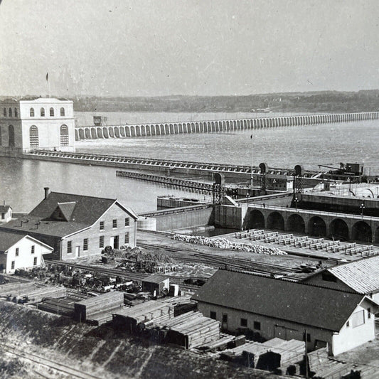 Antique 1910s Lock & Dam #19 Keokuk Iowa Stereoview Photo Card P3276