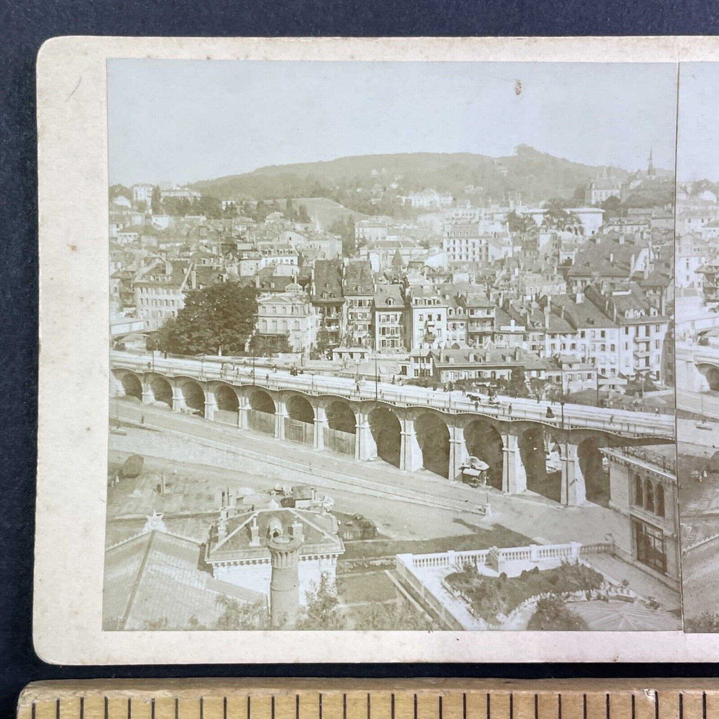 Le Grand Pont Lausanne Switzerland Stereoview Bornand Antique c1880 Y448