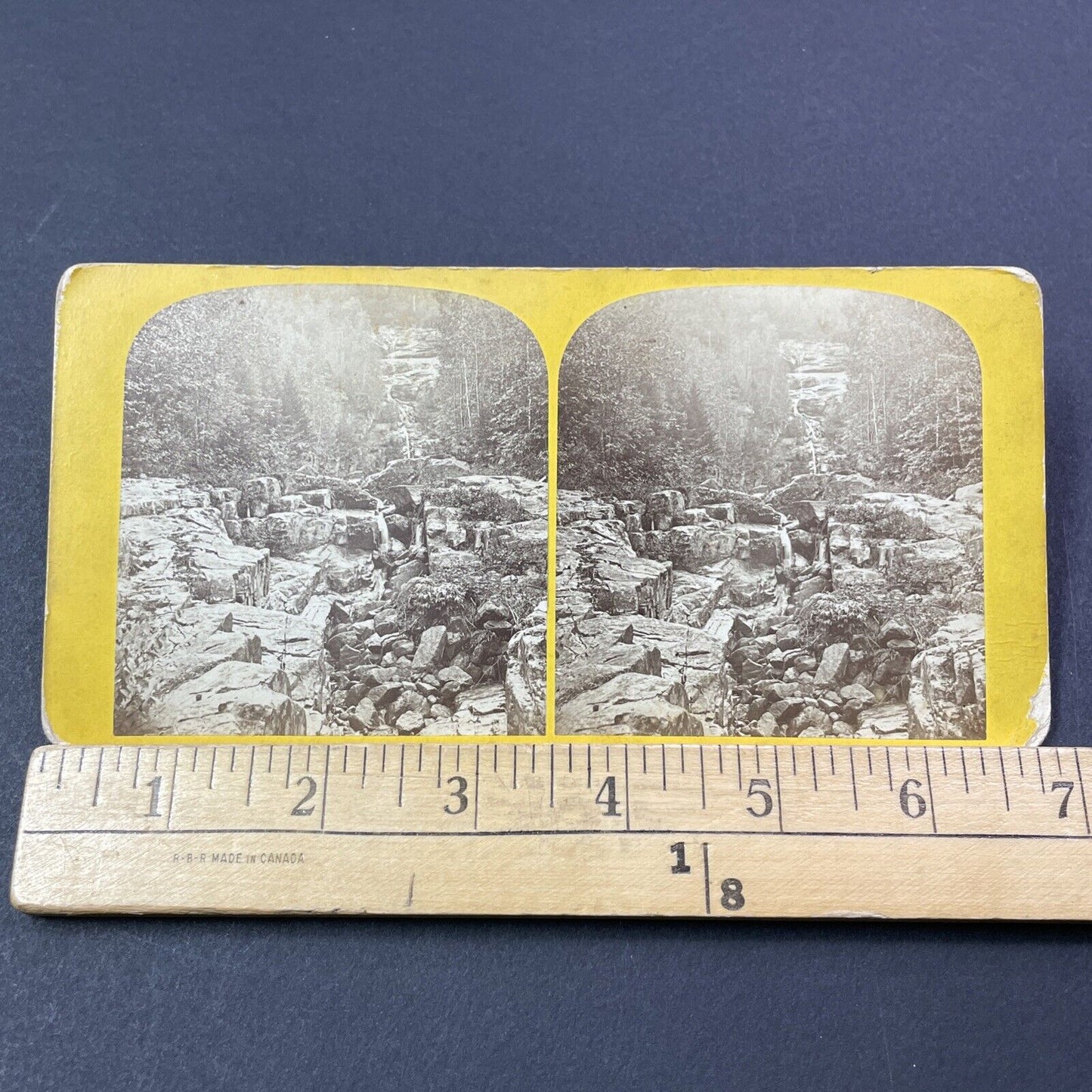 Antique 1860s Silver Cascade Rock Slide New Hampshire Stereoview Photo Card 1784