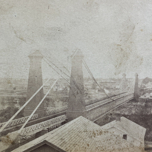 Antique 1860s Niagara Falls Gorge Suspension Bridge Stereoview Photo Card V481