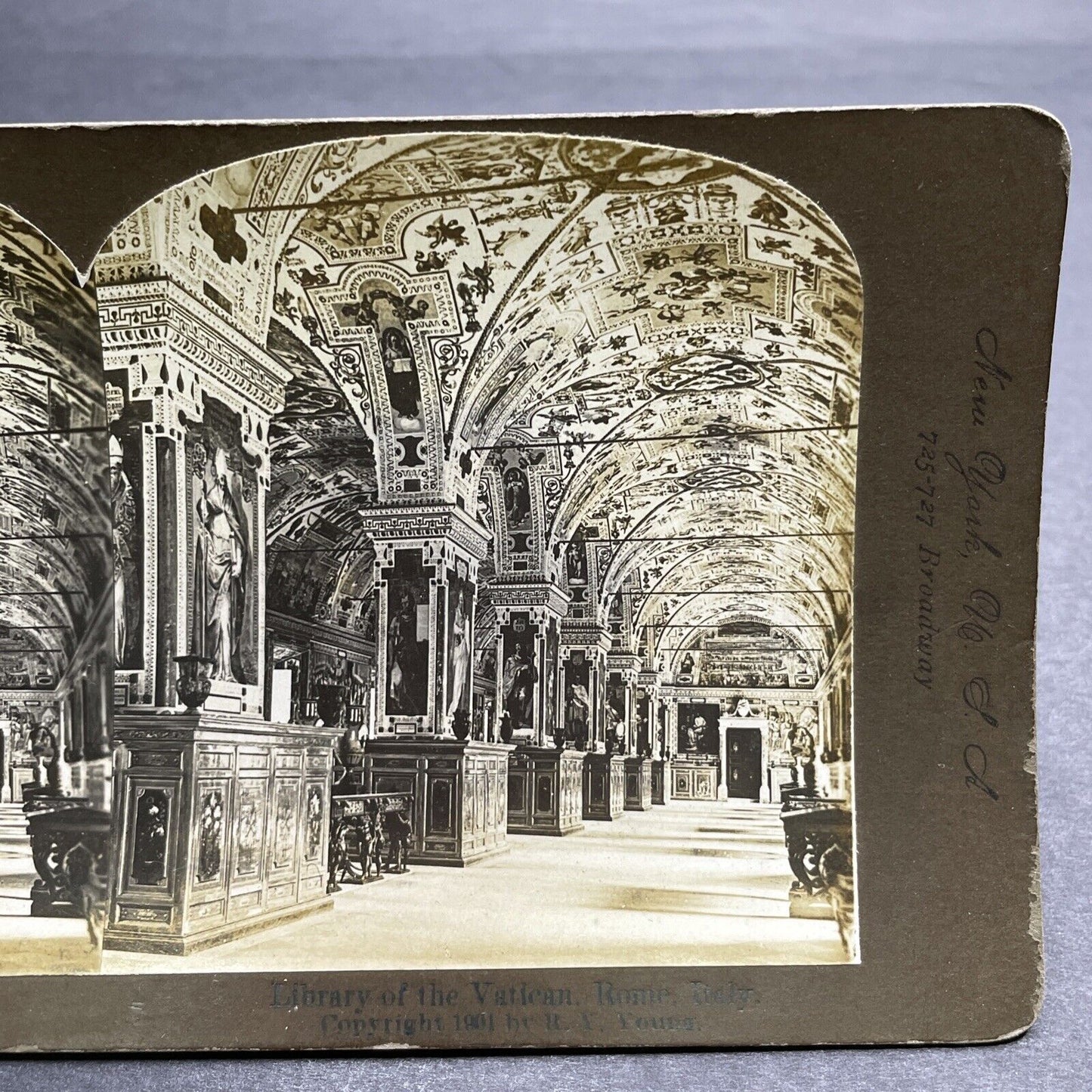 Antique 1901 Library In The Vatican Rome Italy Stereoview Photo Card P1210