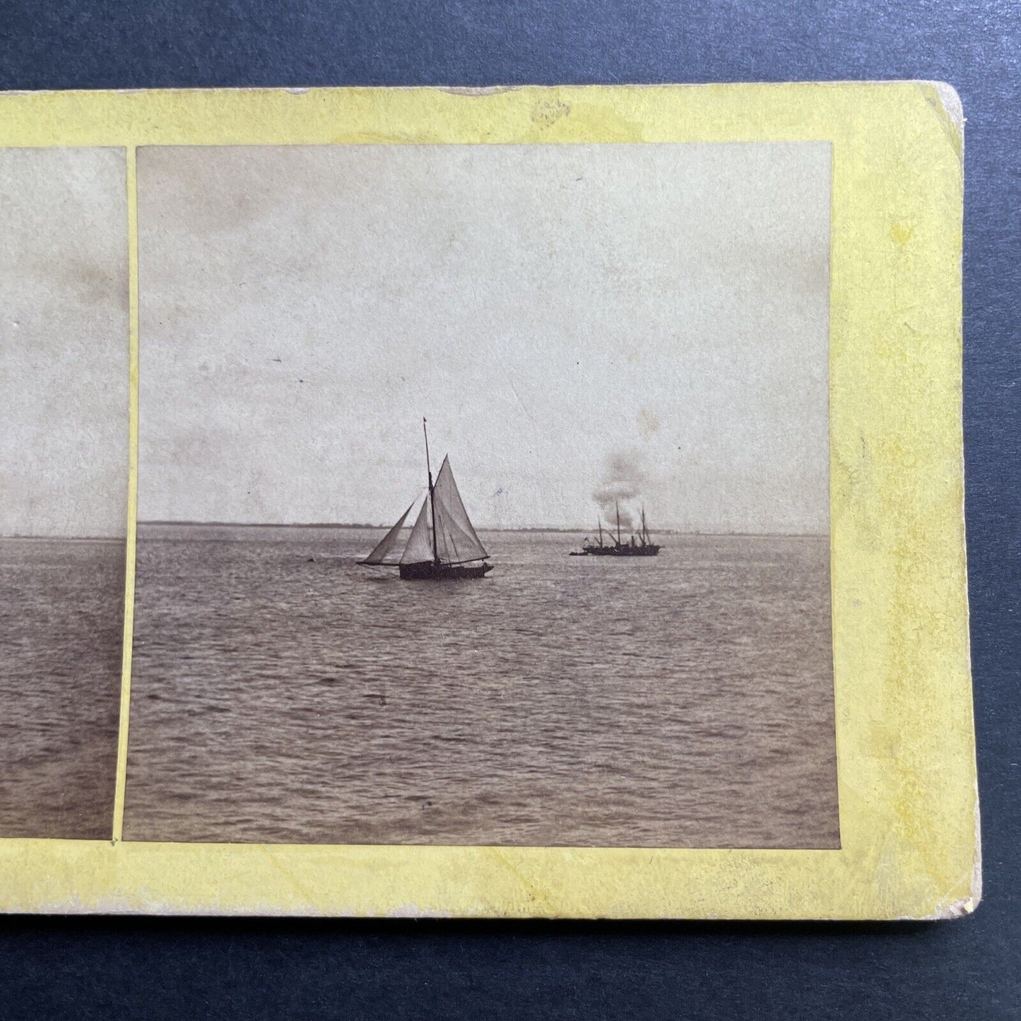 Antique 1860s Fishing Boats Isle Of Wight UK Stereoview Photo Card P1416