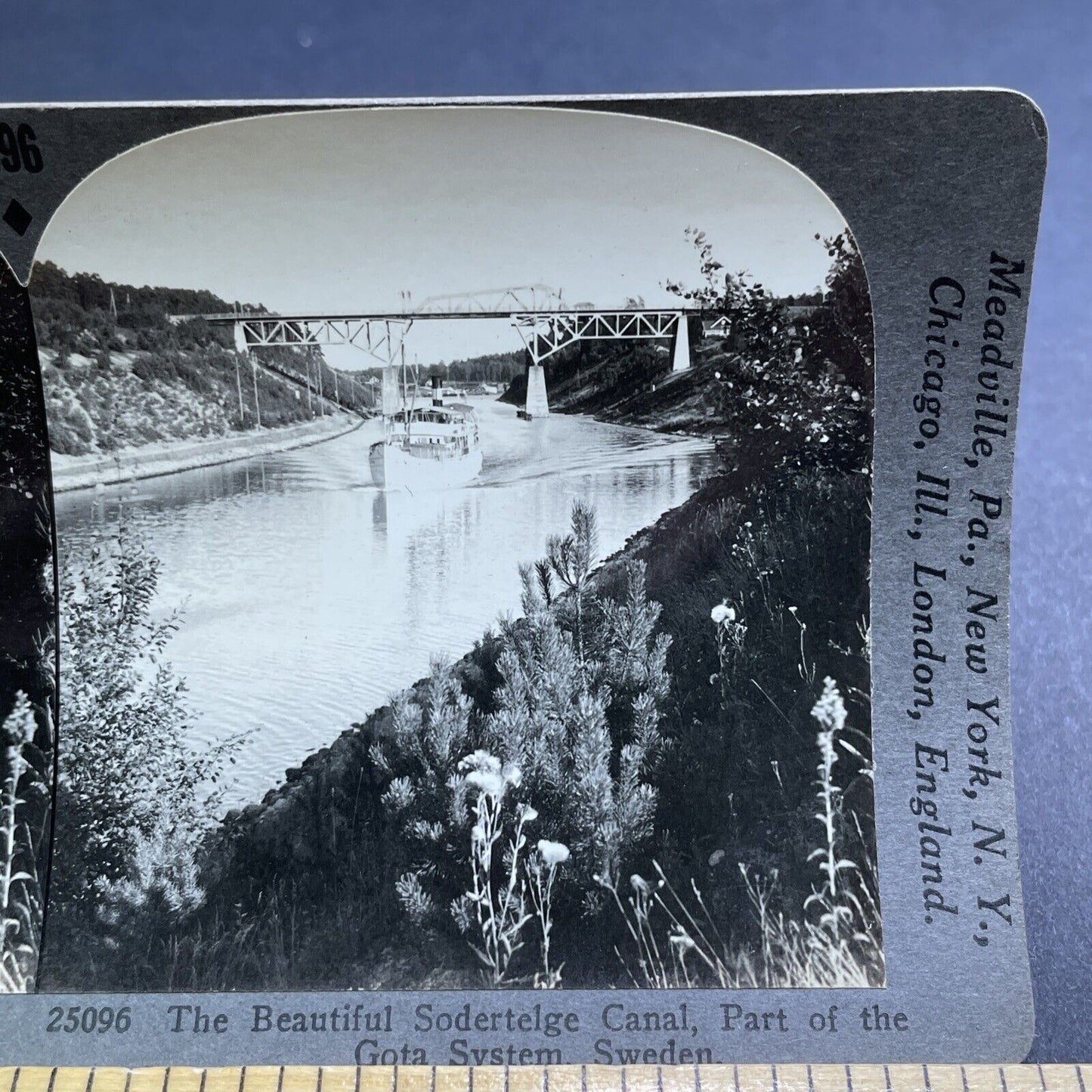 Antique 1919 Sodertalje Canal Railway Bridge Stereoview Photo Card P1945