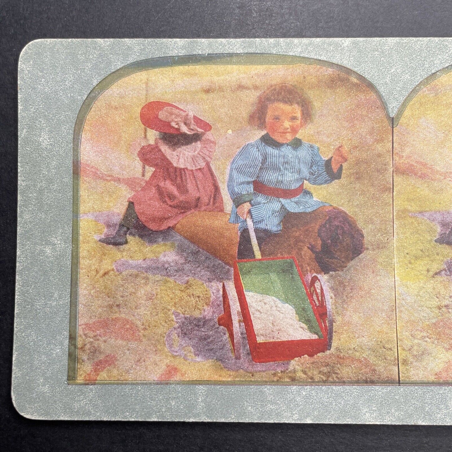 Antique 1898 Children Playing In A Sandbox Stereoview Photo Card P1218