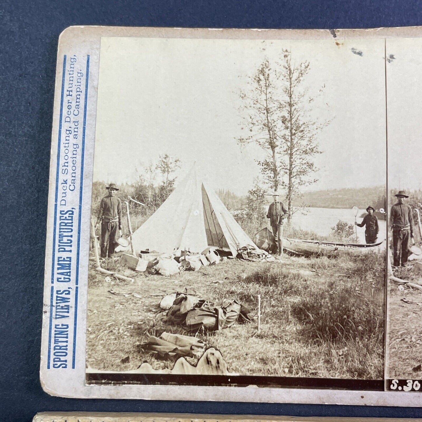 Two Native American Indian Trappers with T.W. Ingersoll Stereoview c1888 Y1331