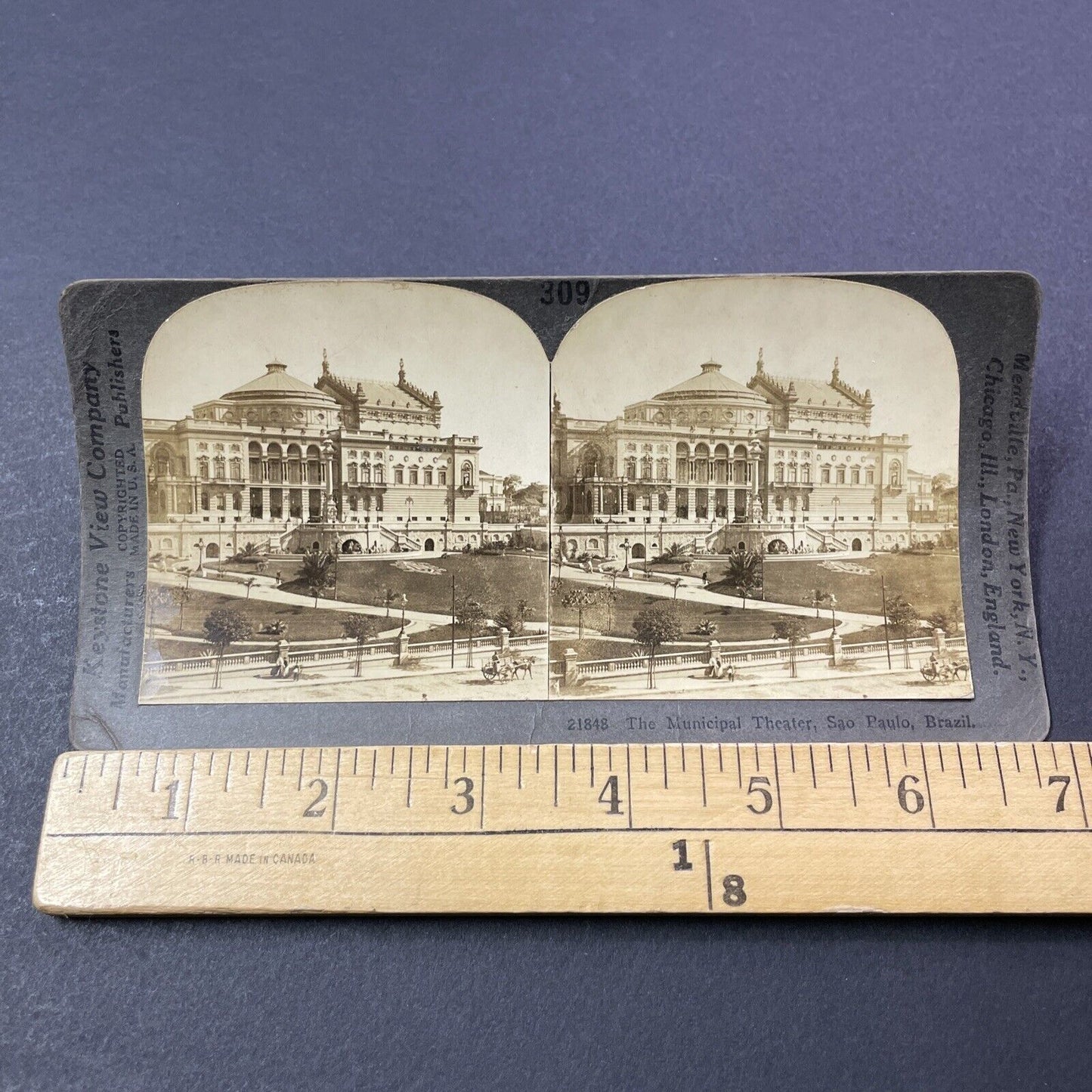 Antique 1909 The Municipal Theater Sao Paulo Brazil Stereoview Photo Card V3313