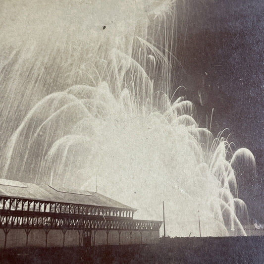 Antique 1898 Fireworks Display Omaha Nebraska Stereoview Photo Card P4320