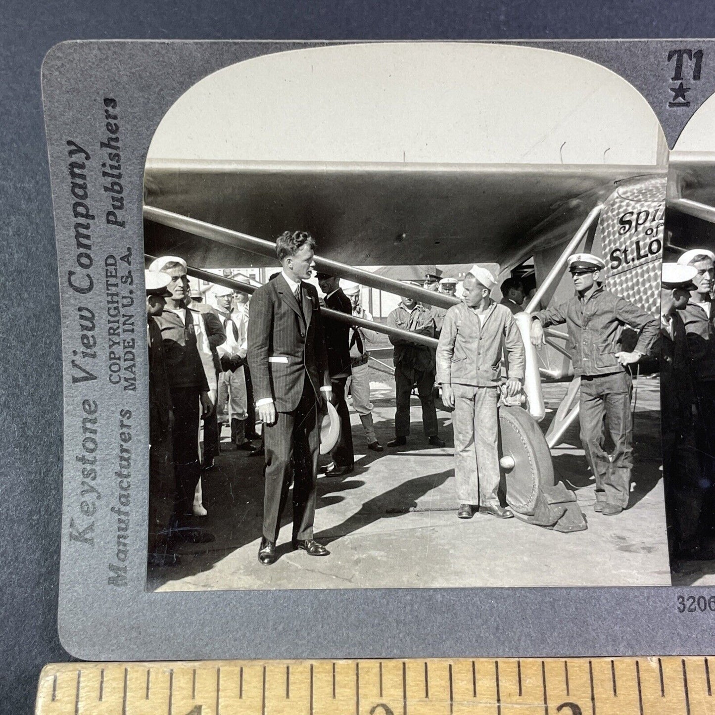 Charles Lindbergh Spirit of St. Louis Airplane Stereoview Antique c1929 Y2771