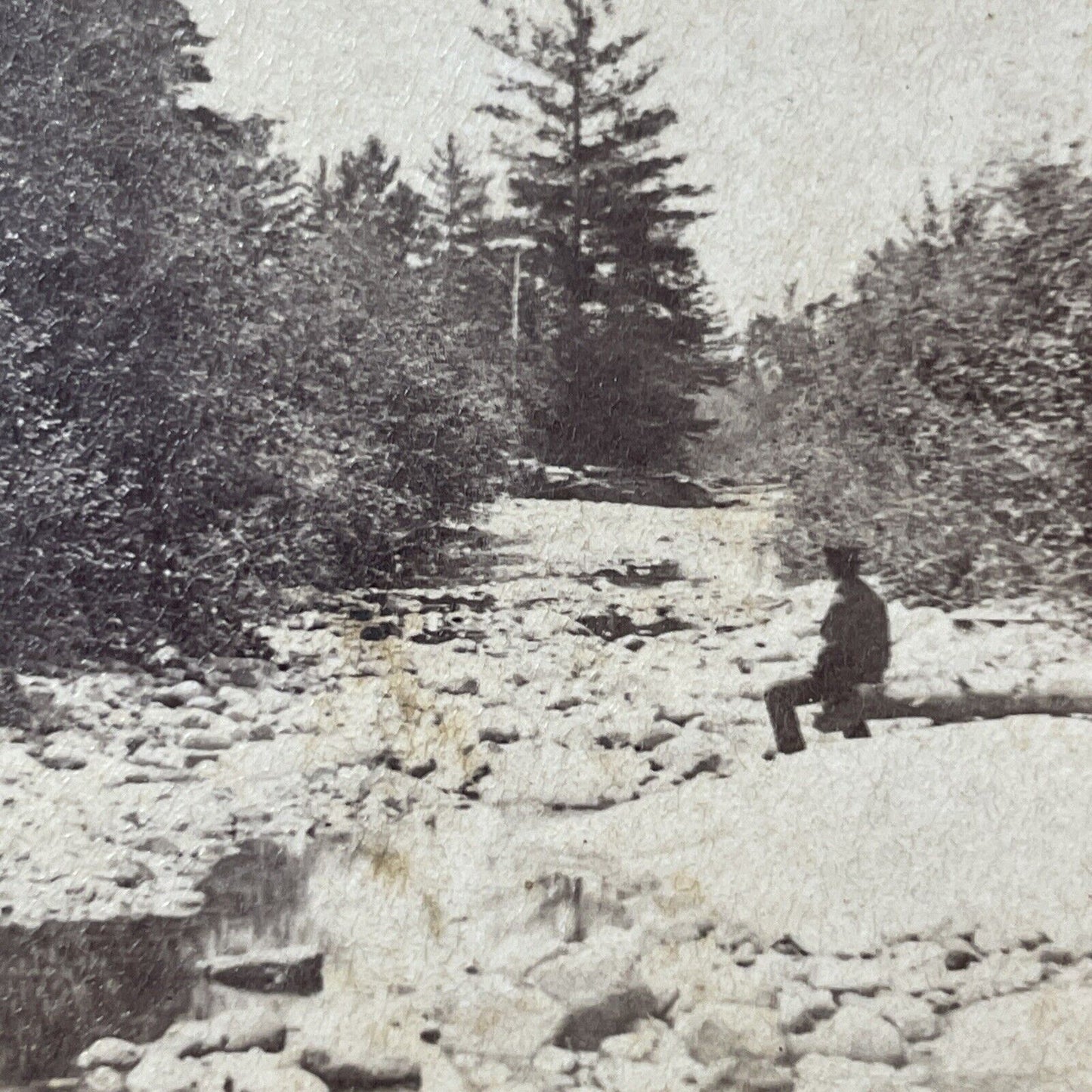 Antique 1870s Fishing In Manchester New Hampshire Stereoview Photo Card V1934