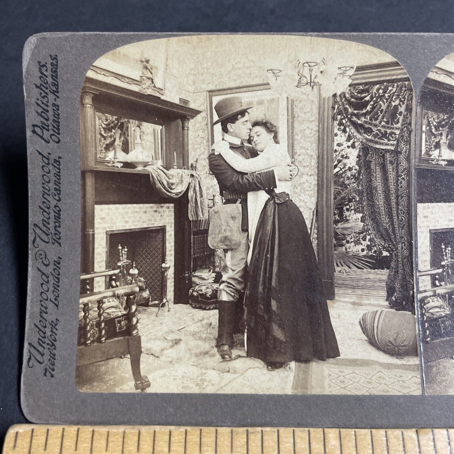 Antique 1899 US Soldier Leaves Wife To Go To War Stereoview Photo Card P4710