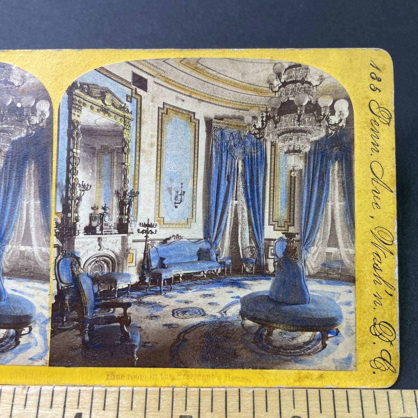 Antique 1860s White House Blue Room Washington DC Stereoview Photo Card P3094