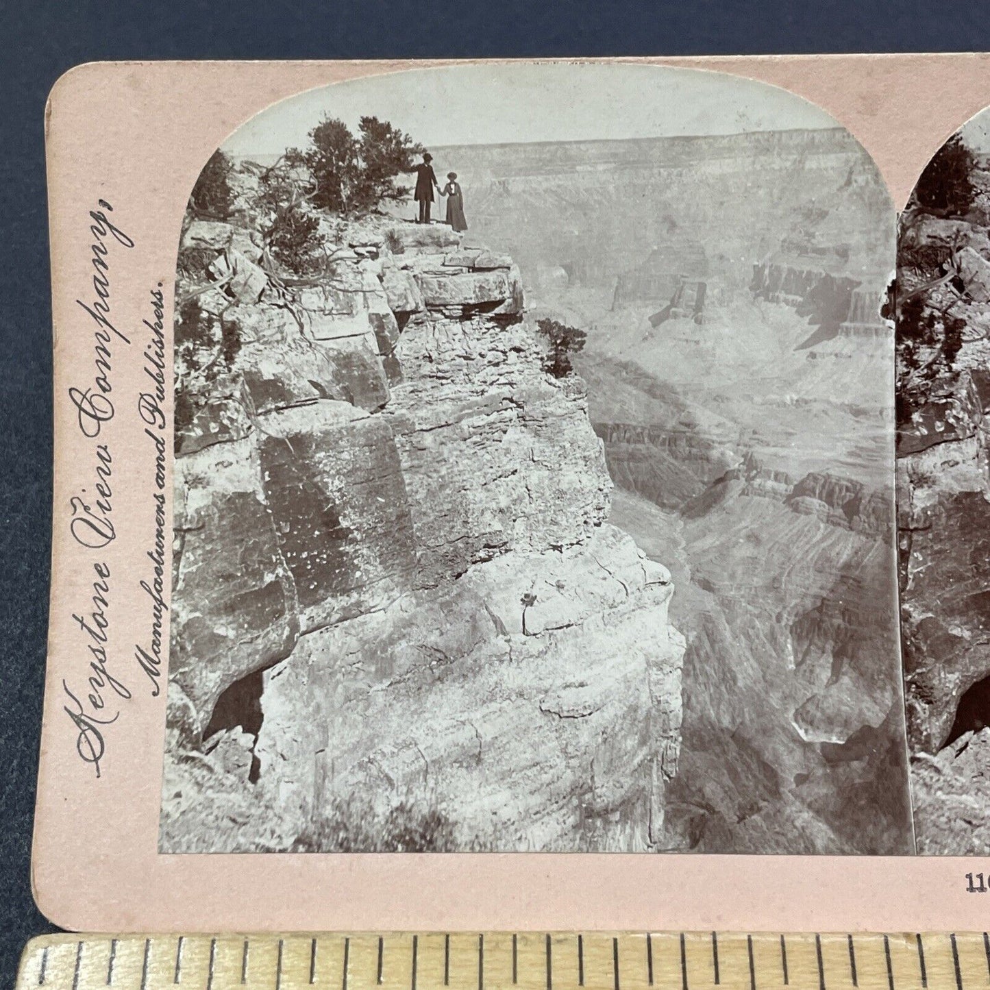 Antique 1901 Daredevils On Edge Of The Grand Canyon Stereoview Photo Card V2125