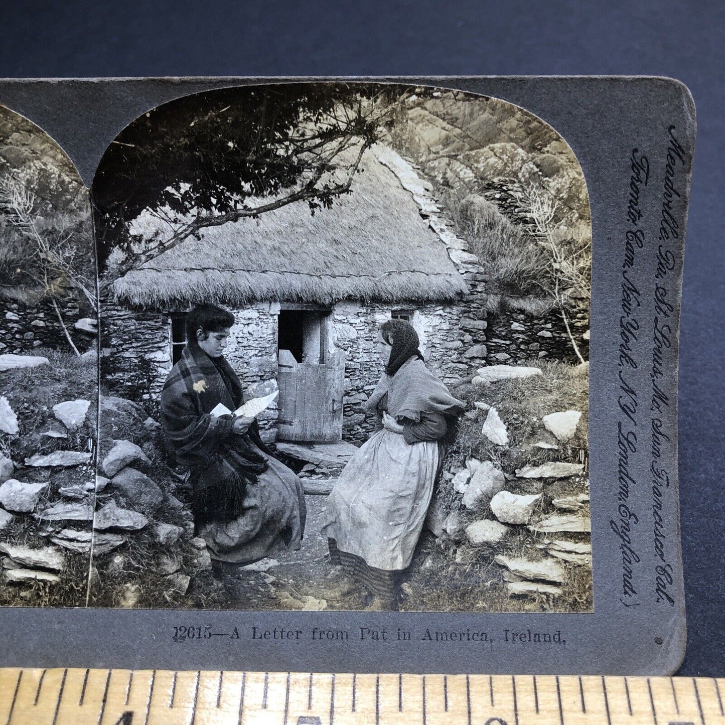 Antique 1902 Irish Peasant Girls Read Letter Kenmare Stereoview Photo Card P1988