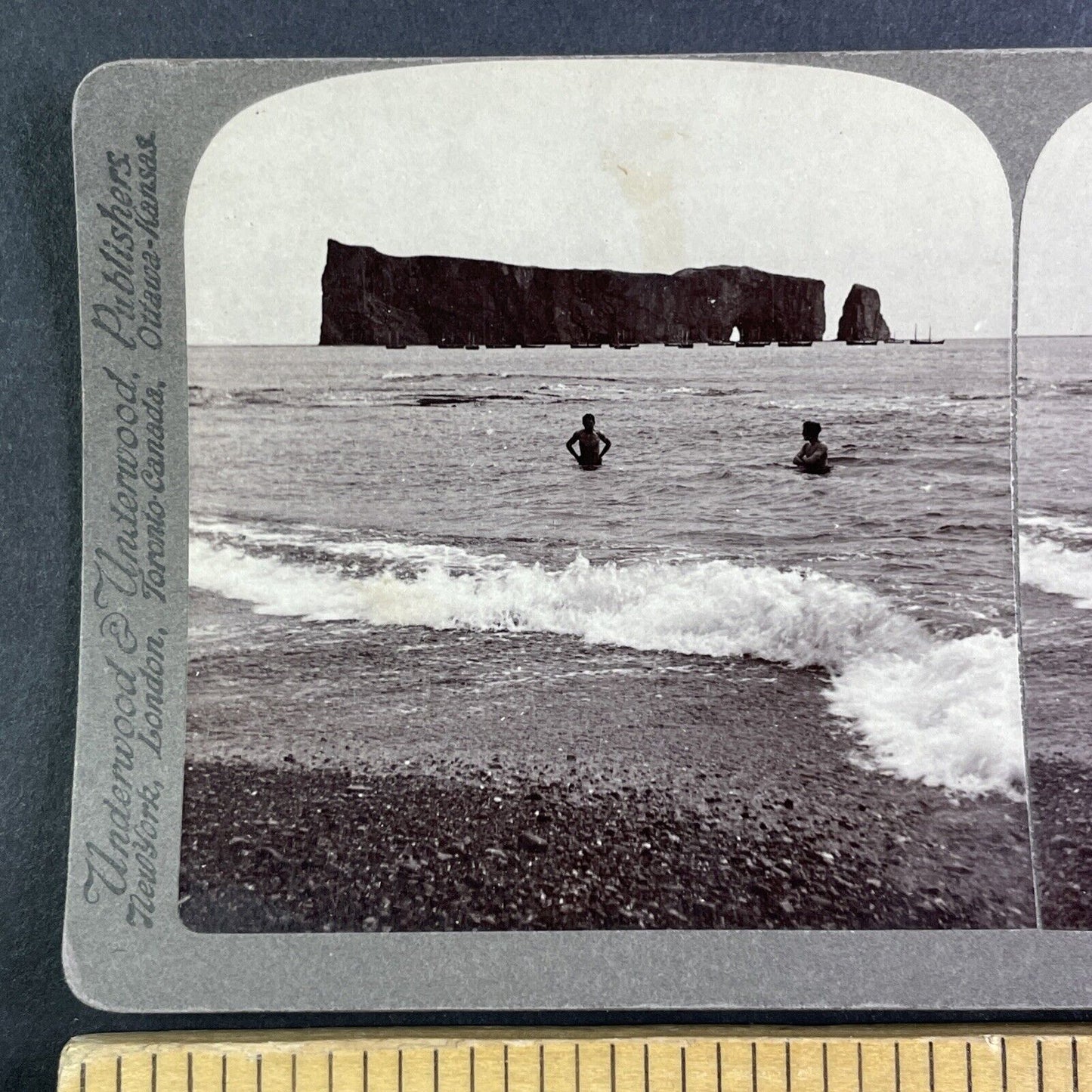 Perce Rocks in Perce Quebec Canada Stereoview Antique c1902 Y2563