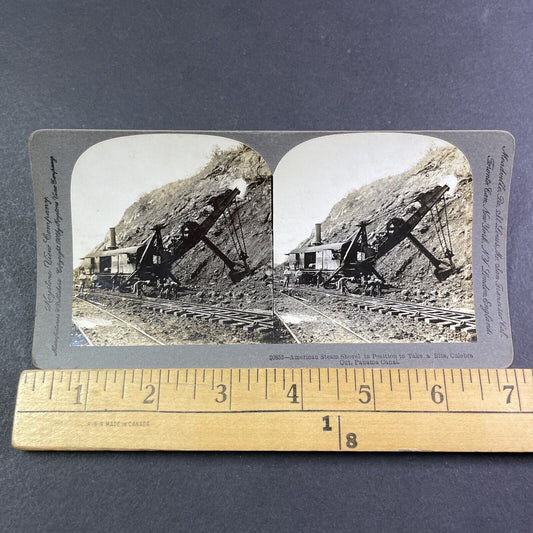 Heavy Duty Excavator Steam Shovel on Rail Stereoview Antique c1906 Y2804