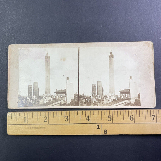 Towers Of Bologne Italy Bologna Leaning Towers Stereoview Antique c1855 X3566