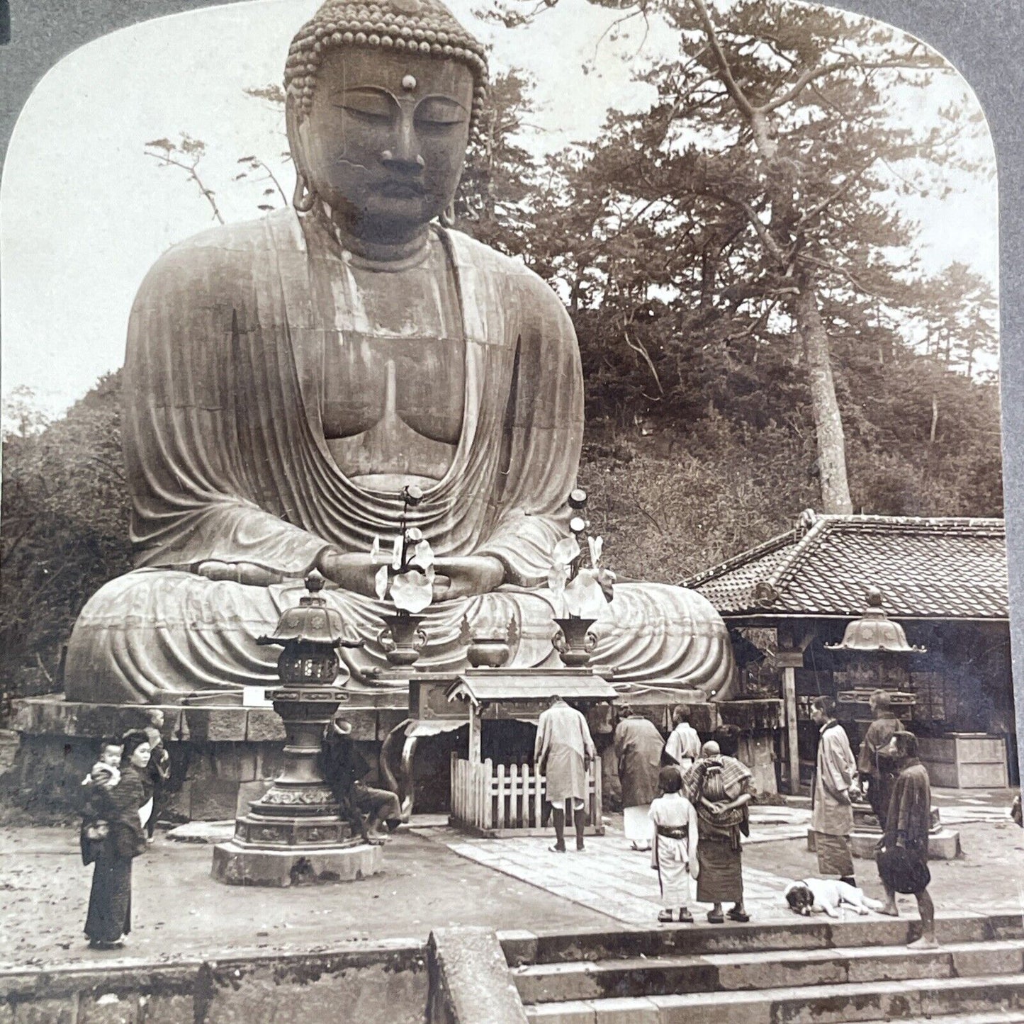 The Great Bronze Buddha Kamakura Japan Stereoview Antique c1904 Y2581