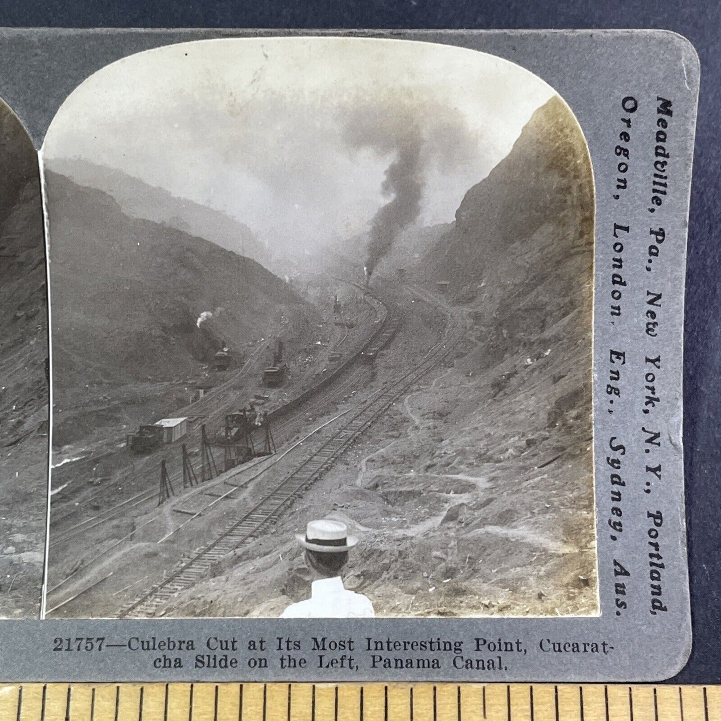 Steam Trains and Excavators Digging Panama Canal Stereoview Antique c1913 Y2827