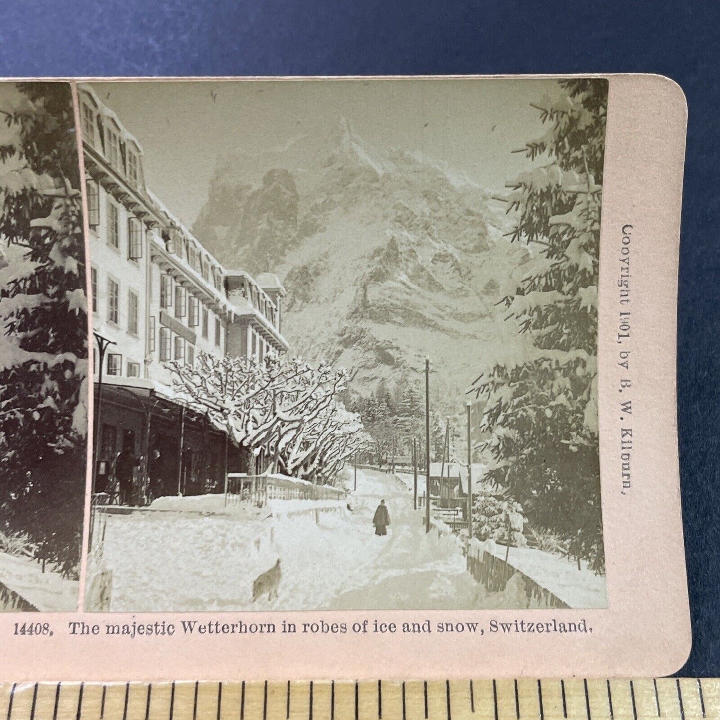 Antique 1901 Huge Snowstorm Grindelwald Switzerland Stereoview Photo Card P3932