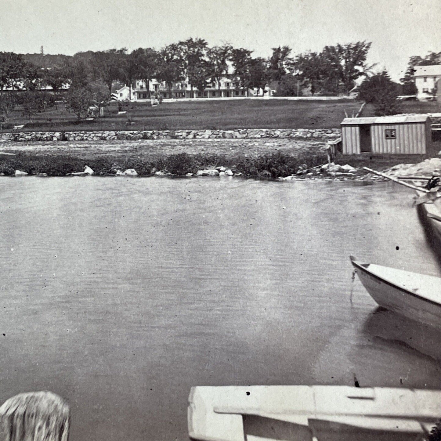 Center Harbor New Hampshire Stereoview Boat Launch Antique c1870s Y2270