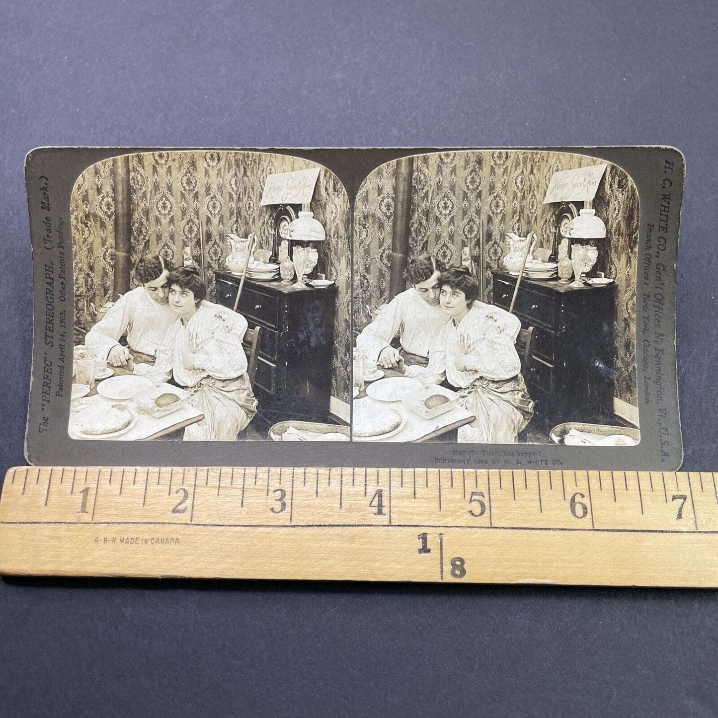 Antique 1903 Young Couple Cuddles Over Dinner Stereoview Photo Card P2690