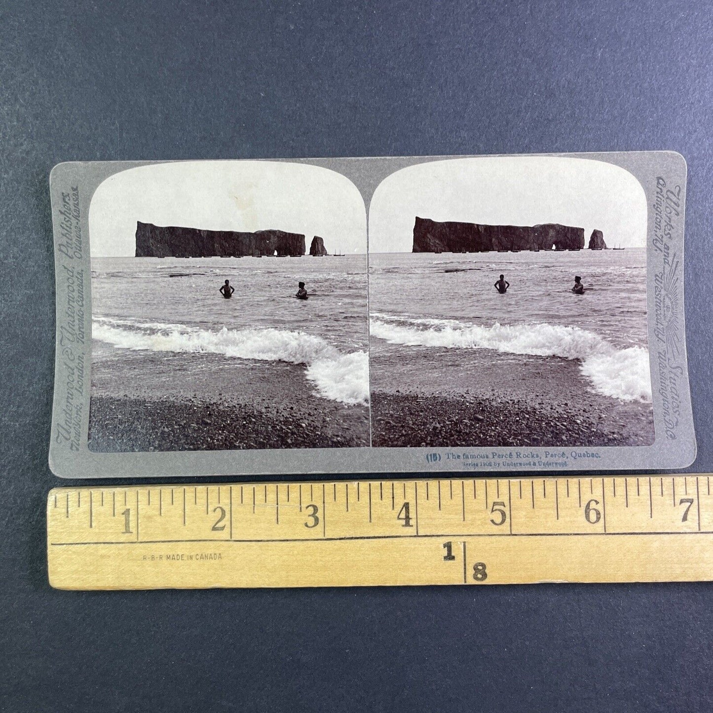 Perce Rocks in Perce Quebec Canada Stereoview Antique c1902 Y2563