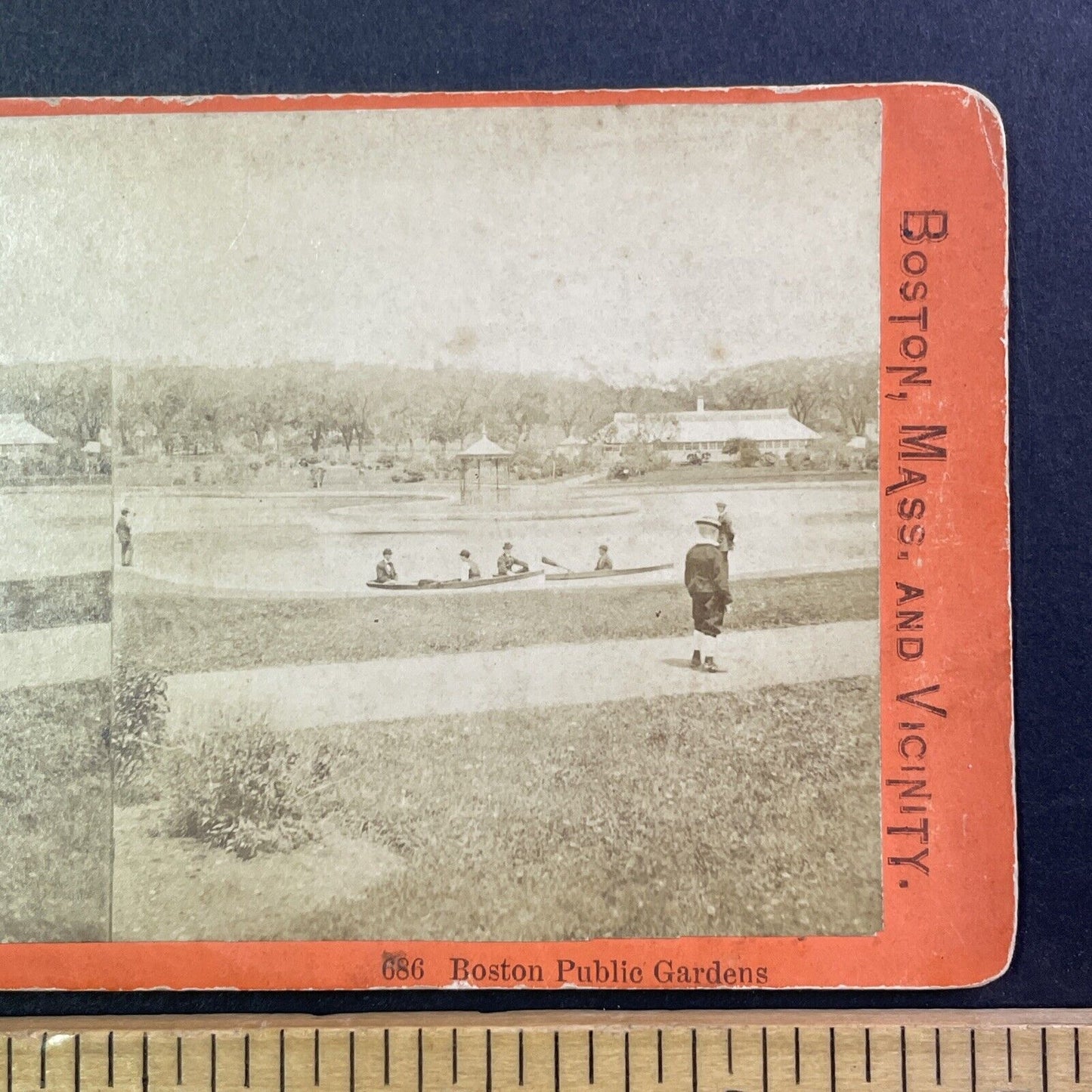 Boston Public Garden Lake And Rowing Stereoview Antique c1869 X2419