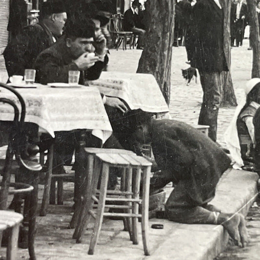 Antique 1920s Beggars Tying Shoes Sofia Bulgaria Stereoview Photo Card P3694