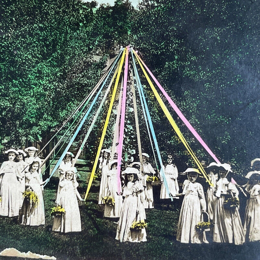 Antique 1890s Children Dance Around A Maypole Stereoview Photo Card P3505