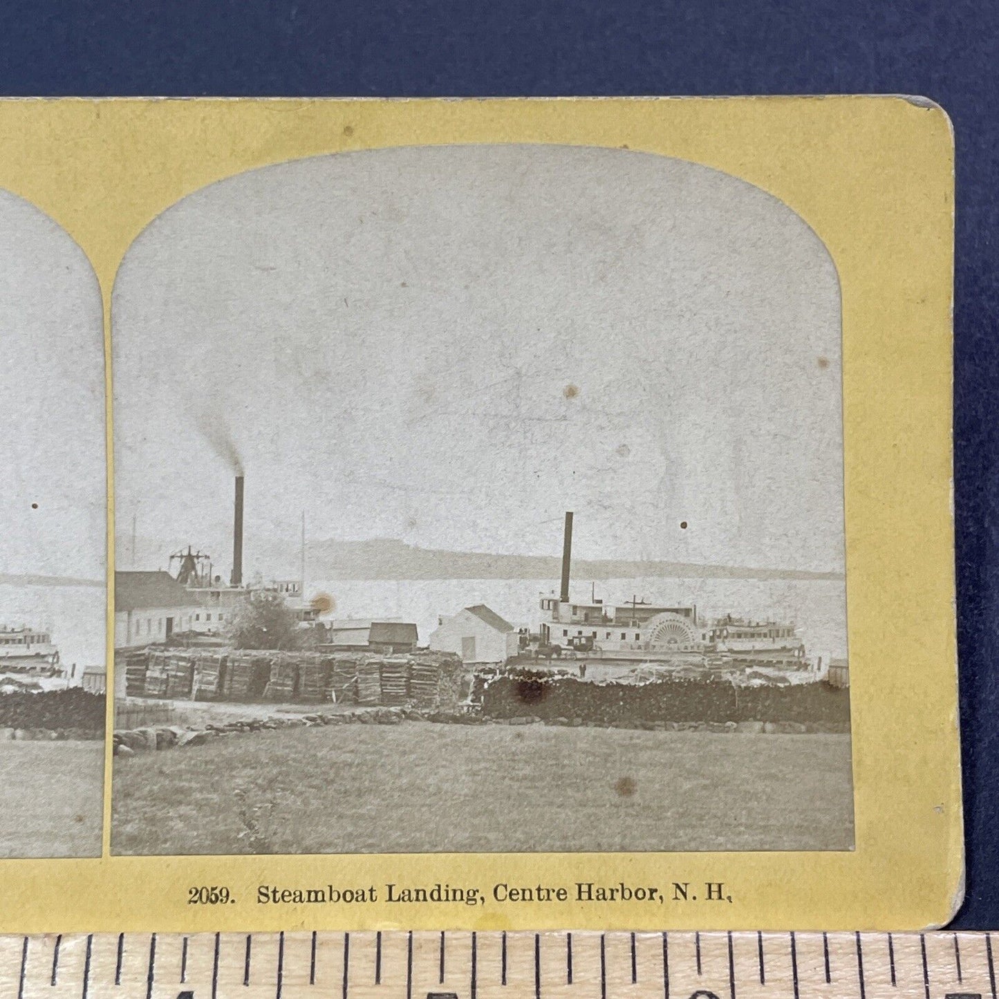 Antique 1860s Steamboats Center Harbor New Hampshire Stereoview Photo Card V2028