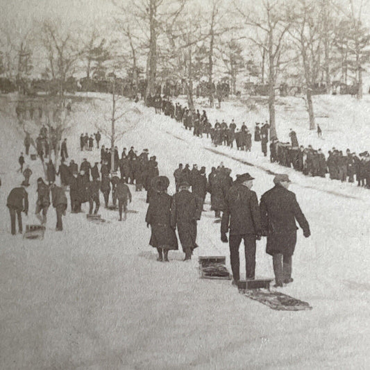 Antique 1905 Canadians Tobogganing Stereoview Photo Card PC878